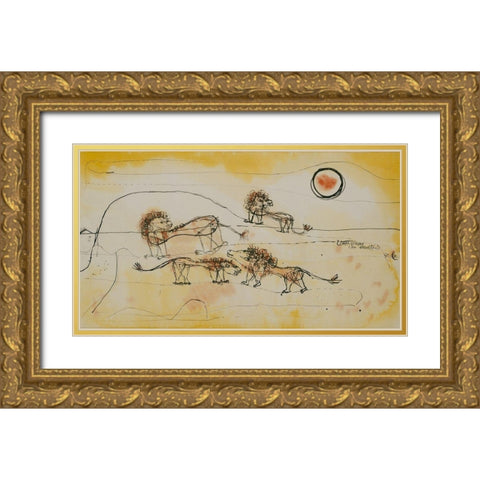 A Pride of Lions Gold Ornate Wood Framed Art Print with Double Matting by Klee, Paul