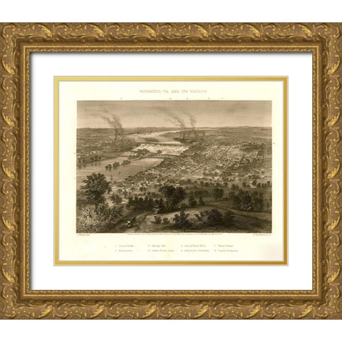 Richmond Virginia and Vicinity during the Civil War 1863 Gold Ornate Wood Framed Art Print with Double Matting by Vintage Places