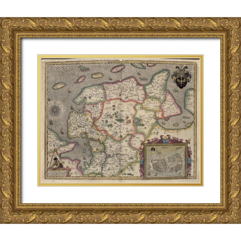 Emden Gold Ornate Wood Framed Art Print with Double Matting by Vintage Maps