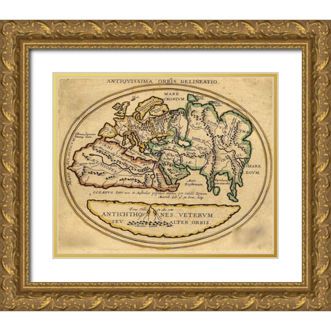 Antique World Map Gold Ornate Wood Framed Art Print with Double Matting by Vintage Maps