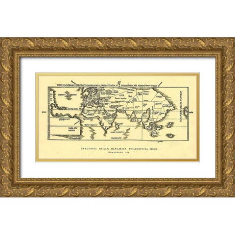 World Map Gold Ornate Wood Framed Art Print with Double Matting by Vintage Maps