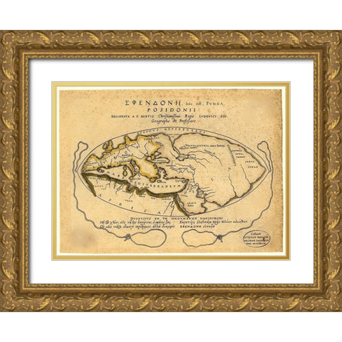 World by Posidonii Gold Ornate Wood Framed Art Print with Double Matting by Vintage Maps
