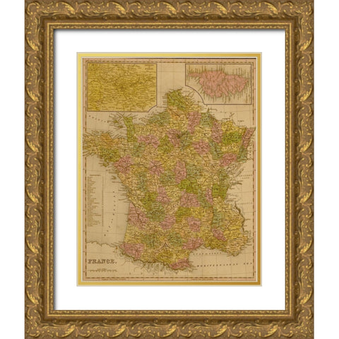 France 1844 Gold Ornate Wood Framed Art Print with Double Matting by Vintage Maps