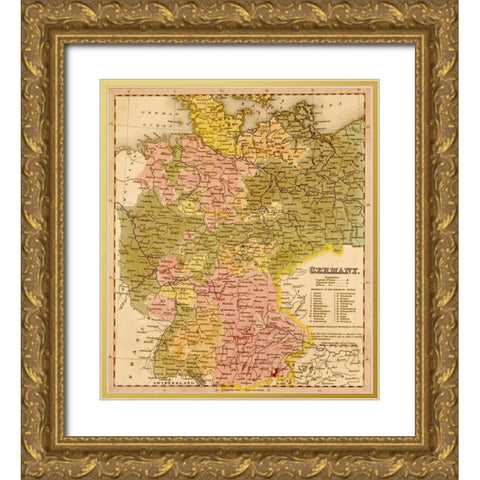 Germany 1844 Gold Ornate Wood Framed Art Print with Double Matting by Vintage Maps