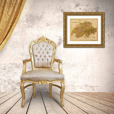 Switzerland 1844 Gold Ornate Wood Framed Art Print with Double Matting by Vintage Maps