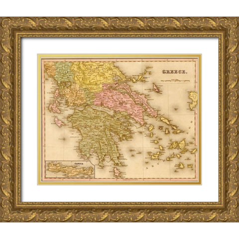 Greece 1844 Gold Ornate Wood Framed Art Print with Double Matting by Vintage Maps