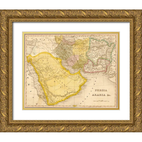 Persia and Arabia 1844 Gold Ornate Wood Framed Art Print with Double Matting by Vintage Maps