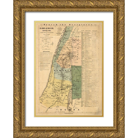 Journeys of Jesus Gold Ornate Wood Framed Art Print with Double Matting by Vintage Maps
