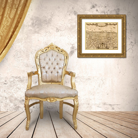 Israel and Solomons Temple Gold Ornate Wood Framed Art Print with Double Matting by Vintage Maps