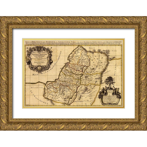 Israel Land of the Hebrew and Jews Gold Ornate Wood Framed Art Print with Double Matting by Vintage Maps