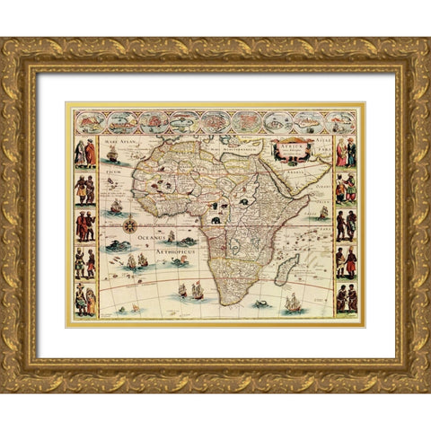 Africa 1666 with its peoples Gold Ornate Wood Framed Art Print with Double Matting by Vintage Maps