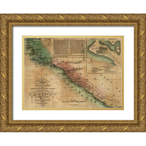 Sierra Leone and Liberia Gold Ornate Wood Framed Art Print with Double Matting by Vintage Maps