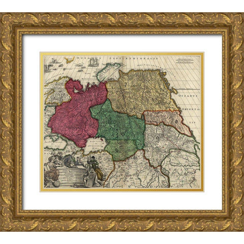 Moscovy Imperial Russia Gold Ornate Wood Framed Art Print with Double Matting by Vintage Maps