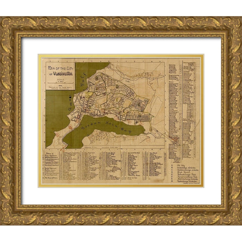 Plan of Vladavostok 1918 Gold Ornate Wood Framed Art Print with Double Matting by Vintage Maps