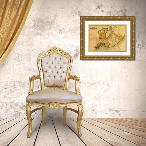 Settlement of the Issuri Region of Russia Siberia Gold Ornate Wood Framed Art Print with Double Matting by Vintage Maps