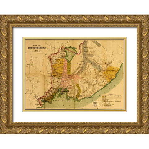 Settlement of the Issuri Region of Russia Siberia Gold Ornate Wood Framed Art Print with Double Matting by Vintage Maps