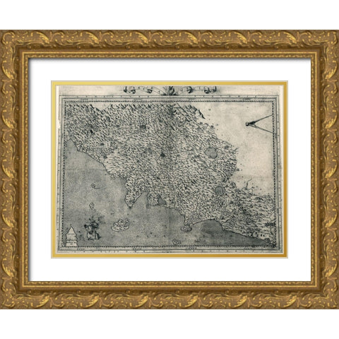 Tuscany 1568 Gold Ornate Wood Framed Art Print with Double Matting by Vintage Maps