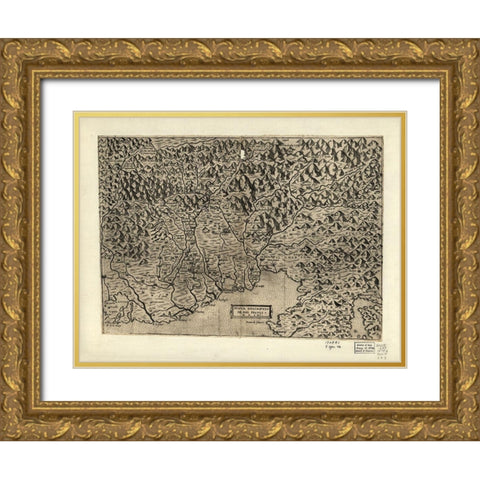 Fruili 1568 Gold Ornate Wood Framed Art Print with Double Matting by Vintage Maps