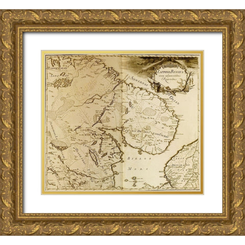 Russian Lappland 1745 Gold Ornate Wood Framed Art Print with Double Matting by Vintage Maps