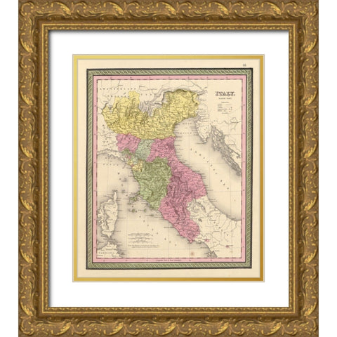 Italy 1849 Gold Ornate Wood Framed Art Print with Double Matting by Vintage Maps