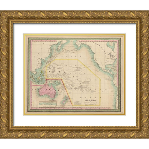 Oceania and The Pacific Ocean 1849 Gold Ornate Wood Framed Art Print with Double Matting by Vintage Maps