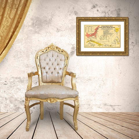 Strategic Map of Our War with Spain 1898 Gold Ornate Wood Framed Art Print with Double Matting by Vintage Maps