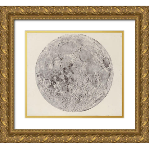 Moon surface with Craters Gold Ornate Wood Framed Art Print with Double Matting by Vintage Maps