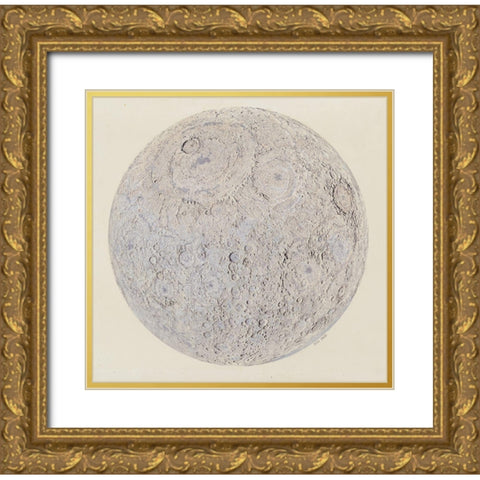Moon surface with Craters Gold Ornate Wood Framed Art Print with Double Matting by Vintage Maps