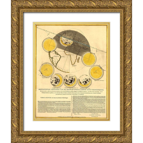Lunar Phases Gold Ornate Wood Framed Art Print with Double Matting by Vintage Maps