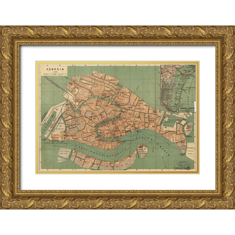 Venice Venezia 1886 Gold Ornate Wood Framed Art Print with Double Matting by Vintage Maps