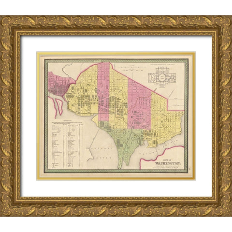 Washington DC City Plan 1849 Gold Ornate Wood Framed Art Print with Double Matting by Vintage Maps