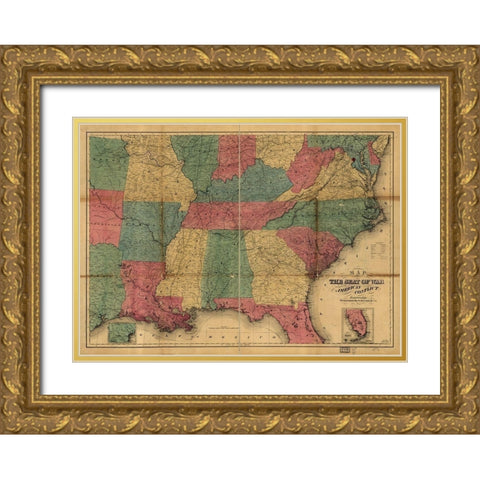 Seat of War 1865 Gold Ornate Wood Framed Art Print with Double Matting by Vintage Maps