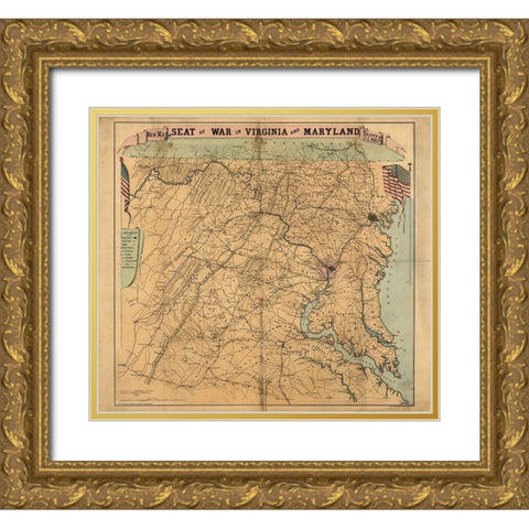 Seat of War Virginia and Maryland 1863 Gold Ornate Wood Framed Art Print with Double Matting by Vintage Maps