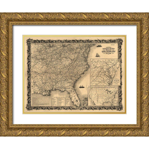 Statistical and military map of the middle and southern states 1861 Gold Ornate Wood Framed Art Print with Double Matting by Vintage Maps