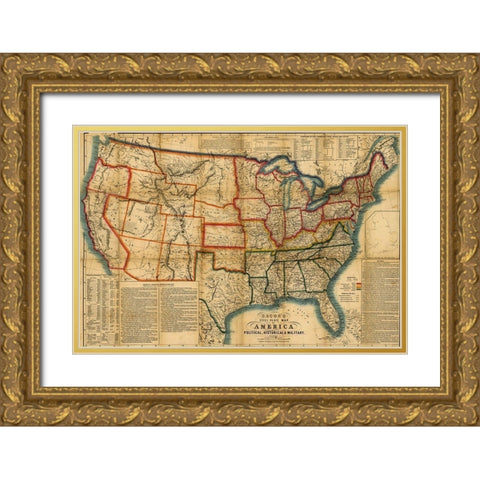US In the Civil War Period 1863 Gold Ornate Wood Framed Art Print with Double Matting by Vintage Maps