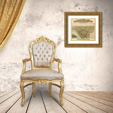 Chicago Rock Island and Pacific Railway Station 1897 Gold Ornate Wood Framed Art Print with Double Matting by Vintage Maps