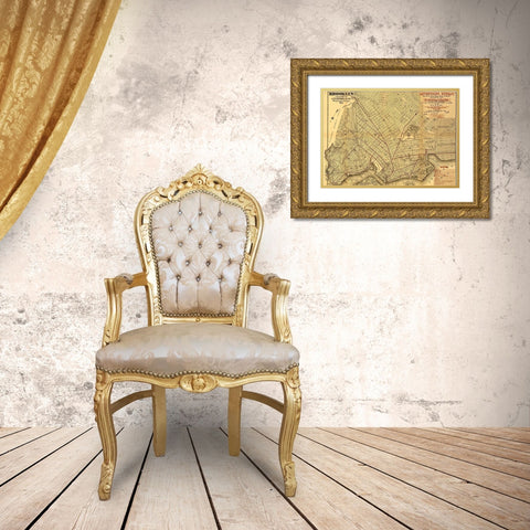 Brooklyn Street Map 1874 Gold Ornate Wood Framed Art Print with Double Matting by Vintage Maps