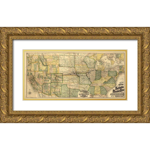 Burlington and Missouri River R R the Burlington Route 1882 Gold Ornate Wood Framed Art Print with Double Matting by Vintage Maps