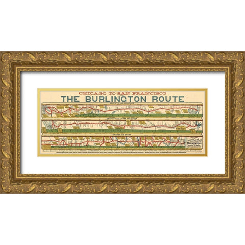Chicago to San Francisco via the Burlington Route  Gold Ornate Wood Framed Art Print with Double Matting by Vintage Maps