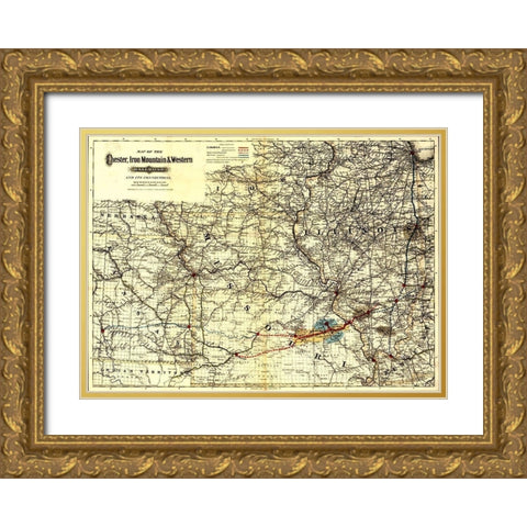 Chester Iron Mountain and Western Railroad 1881 Gold Ornate Wood Framed Art Print with Double Matting by Vintage Maps