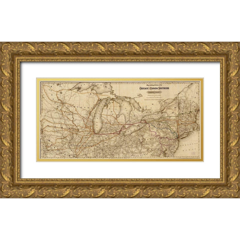 Chicago and Canada Southern Railway 1872 Gold Ornate Wood Framed Art Print with Double Matting by Vintage Maps