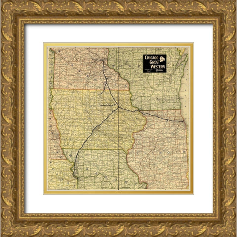 Chicago Great Western Railway Maple Leaf Route 1897 Gold Ornate Wood Framed Art Print with Double Matting by Vintage Maps