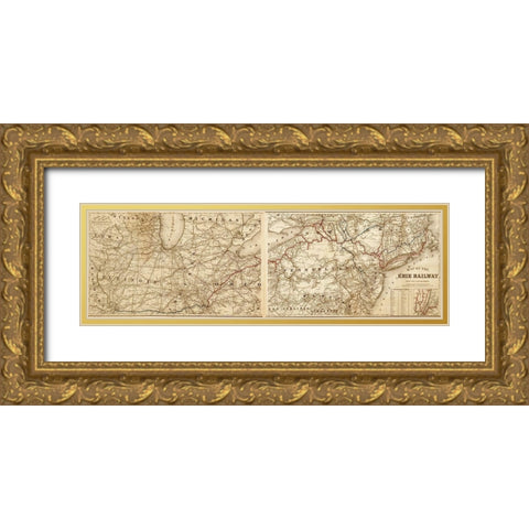 Erie Railway 1869 Gold Ornate Wood Framed Art Print with Double Matting by Vintage Maps