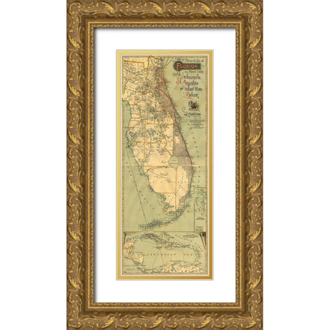 Jacksonville St Augustine and Indian River Railway 1893 Gold Ornate Wood Framed Art Print with Double Matting by Vintage Maps