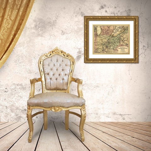 Lake Erie and Louisville Railway Gold Ornate Wood Framed Art Print with Double Matting by Vintage Maps