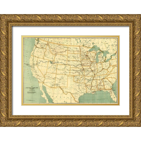 land grant and bond aided railroads of the United States 1892 Gold Ornate Wood Framed Art Print with Double Matting by Vintage Maps