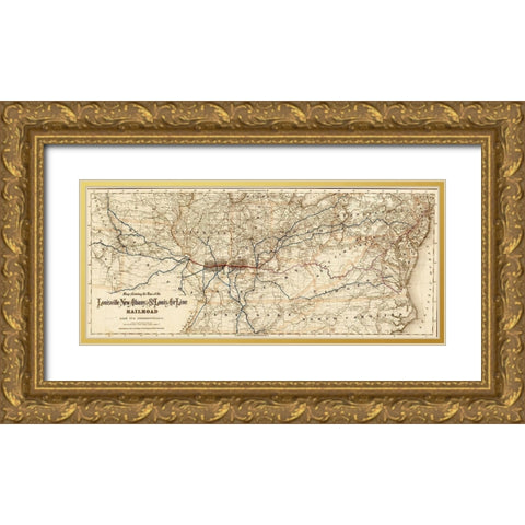 Louisville New Albany and St Louis Air Line Railroad 1872 Gold Ornate Wood Framed Art Print with Double Matting by Vintage Maps