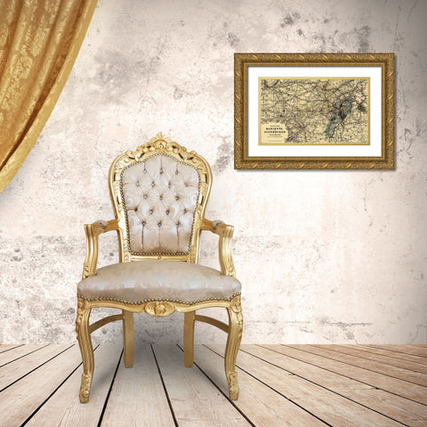 Marietta and Pittsburgh Railroad 1871 Gold Ornate Wood Framed Art Print with Double Matting by Vintage Maps