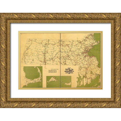 Massachusetts Electric Railways 1899 Gold Ornate Wood Framed Art Print with Double Matting by Vintage Maps