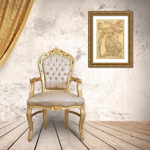 Michigan 1876 Gold Ornate Wood Framed Art Print with Double Matting by Vintage Maps